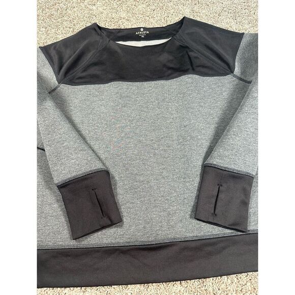 Athleta Fuse Sweatshirt Scuba Neoprene Black/Gray Color Block Pull Over XL - Picture 6 of 8